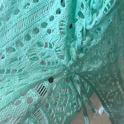 SIZE OS Green Knit Swim Coverup with Lacework and V-Neck