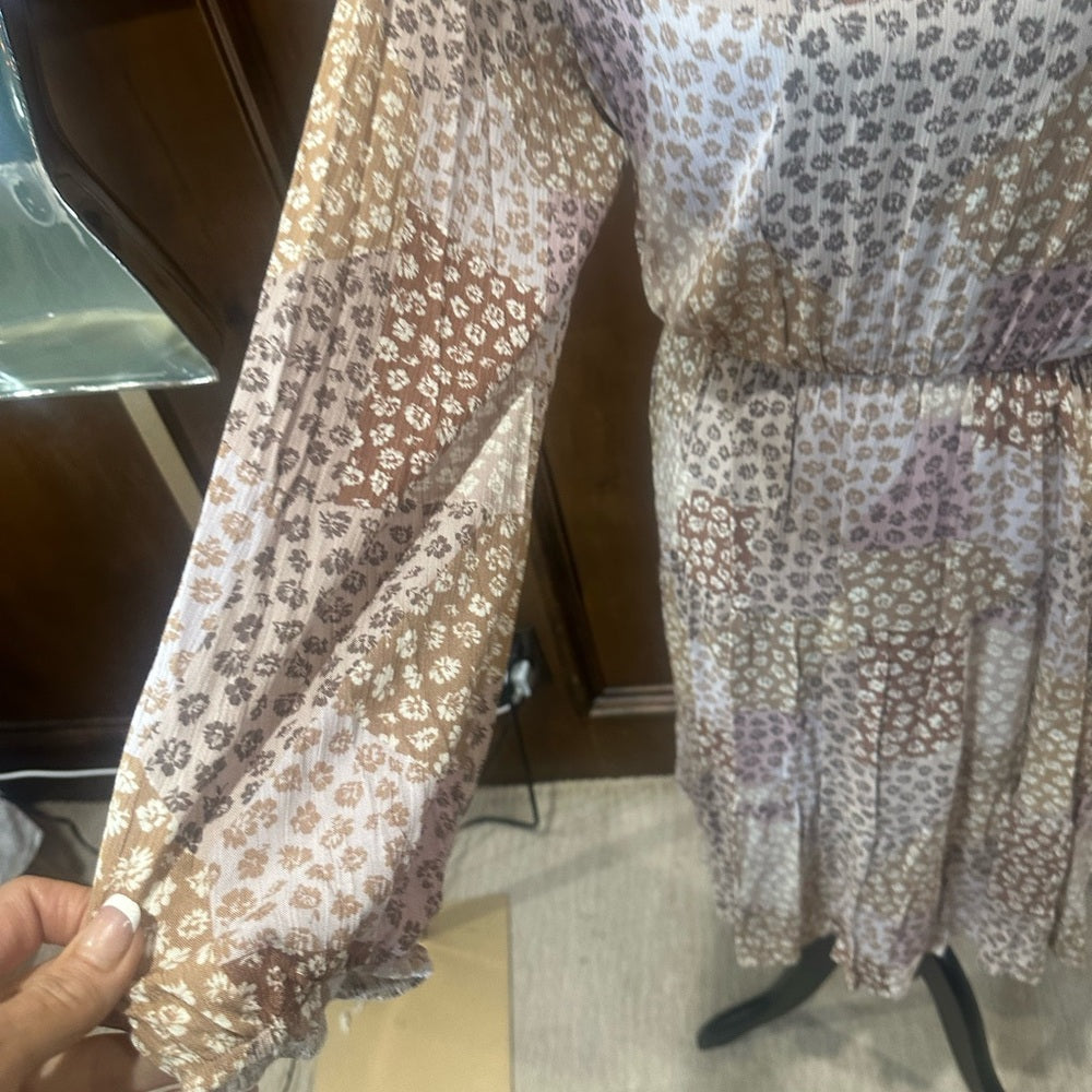 NWOT SIZE M Cream and Brown Bishop Sleeve Sundress for Work