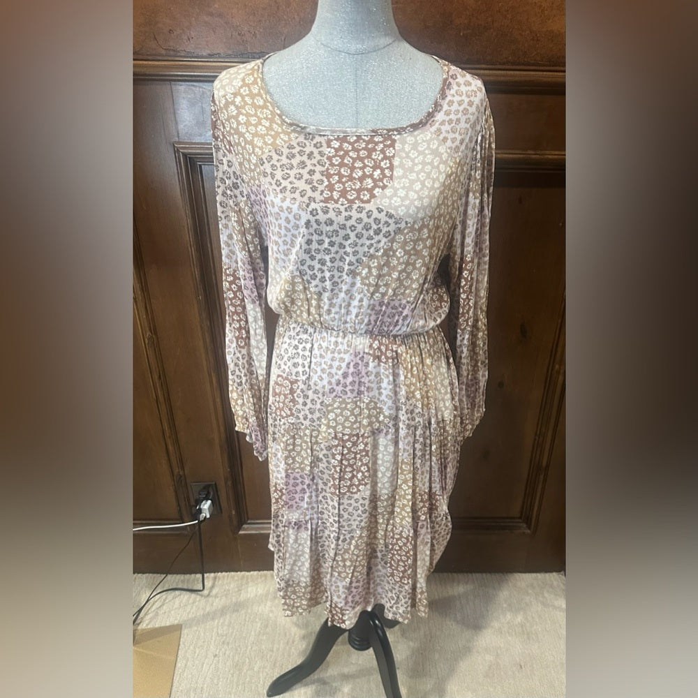 NWOT SIZE M Cream and Brown Bishop Sleeve Sundress for Work