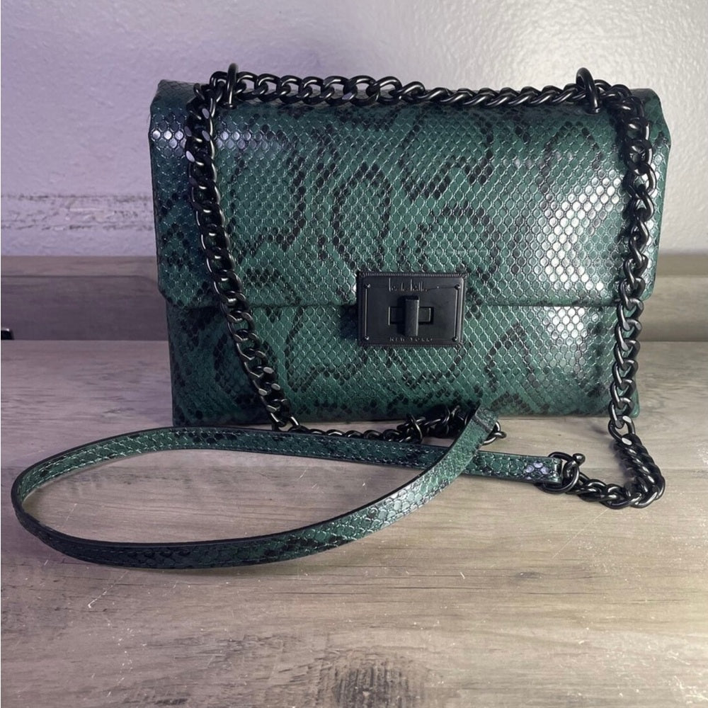 NWT Nicole Miller Green Crossbody Bag with Chain Strap and Flap Closure