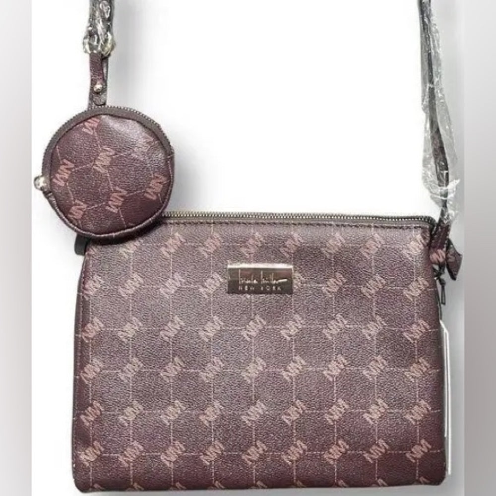 NWT Nicole Miller Brown Crossbody Bag with Elegant Design