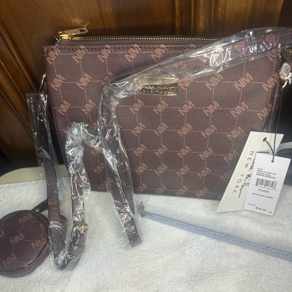 NWT Nicole Miller Brown Crossbody Bag with Elegant Design