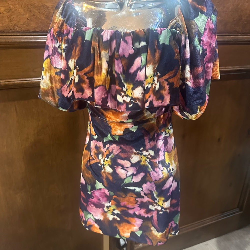 NWT SIZE 2/4/6 Misa Los Angeles Pink and Purple Ruffled Bodycon Mini Dress