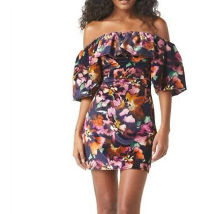 NWT SIZE 2/4/6 Misa Los Angeles Pink and Purple Ruffled Bodycon Mini Dress