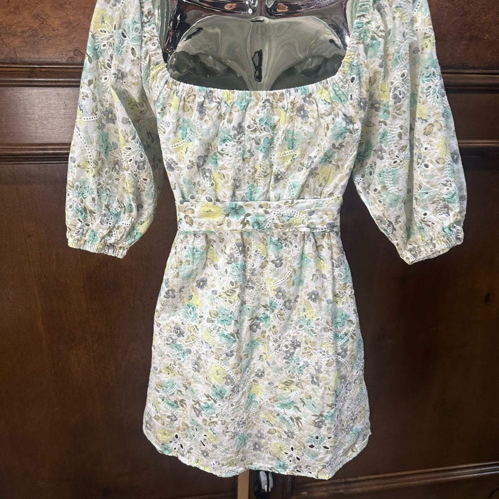 NWOT SIZE S MINKPINK Green and Blue Smocked Puff Sleeve Sundress