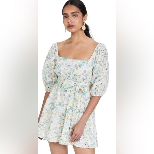 NWOT SIZE S MINKPINK Green and Blue Smocked Puff Sleeve Sundress