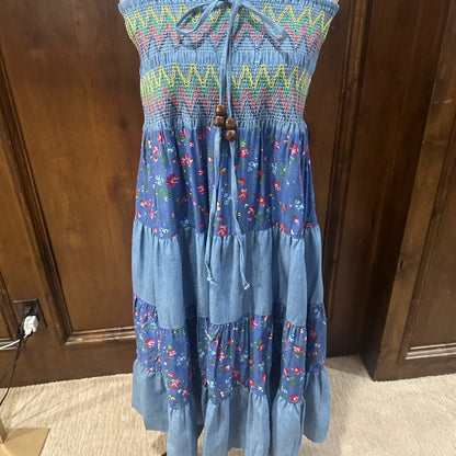 NWT SIZE L Blue and Green Halter Midi Sundress