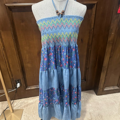 NWT SIZE L Blue and Green Halter Midi Sundress