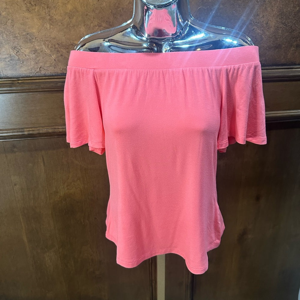 NWT SIZE XXS G by Giuliana Pink Off-the-Shoulder Ruffled Crop Top