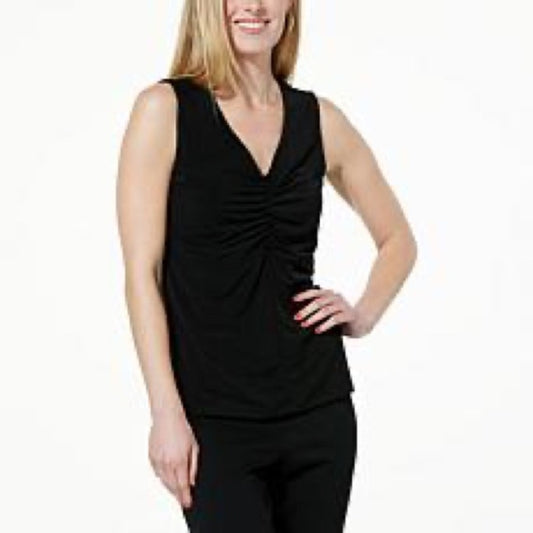 NWT SIZE XXS Colleen Lopez Black Ruched Sleeveless Tank