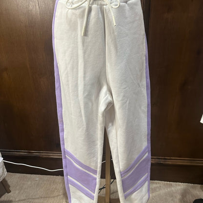 NWT SIZE S EleVen by Venus Williams White and Purple Joggers with Tapered Legs