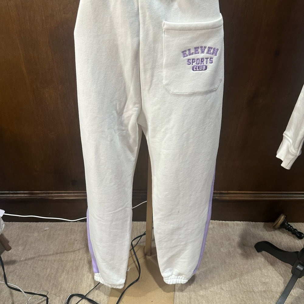 NWT SIZE S EleVen by Venus Williams White and Purple Joggers with Tapered Legs