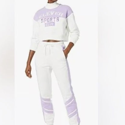NWT SIZE S EleVen by Venus Williams White and Purple Joggers with Tapered Legs
