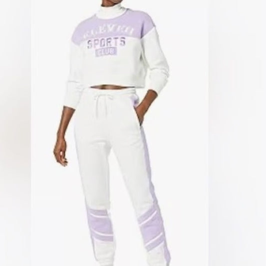 NWT SIZE S EleVen by Venus Williams White and Purple Joggers with Tapered Legs