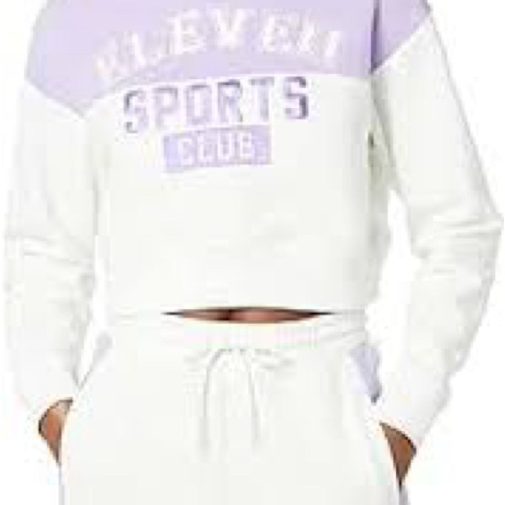 NWT SIZE S EleVen by Venus Williams White and Purple Cropped Sweatshirt