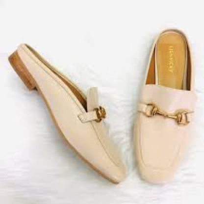 293. NEW SIZE 7.5 Cream Flat Loafers with Gold Detail