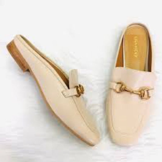 293. NEW SIZE 7.5 Cream Flat Loafers with Gold Detail