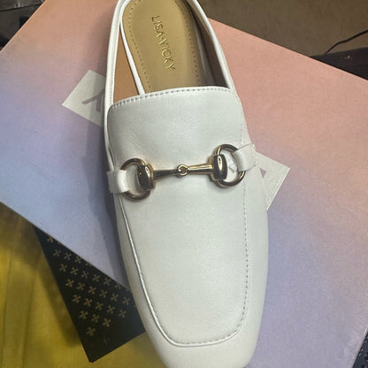 293. NEW SIZE 7.5 Cream Flat Loafers with Gold Detail