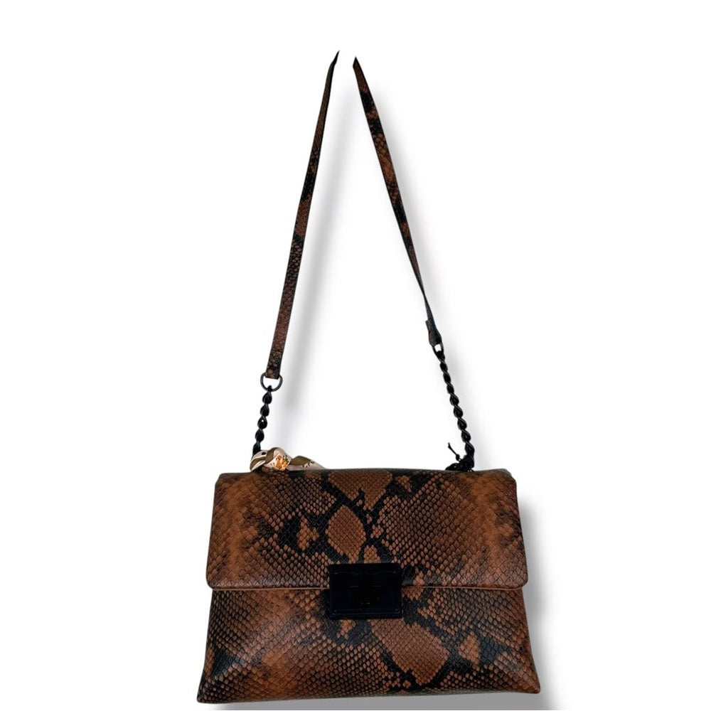 NWT Nicole Miller Crossbody Bag in Brown and Black with Snakeskin Print