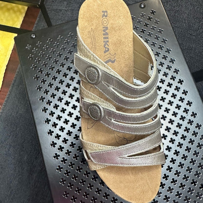 324. NEW SIZE 7/7.5/37 Silver Sandals with Strappy Design & Cushioned Footbed