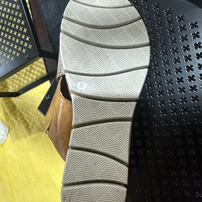 327. SIZE 8 Diba Tan and Silver Crossover Wedges