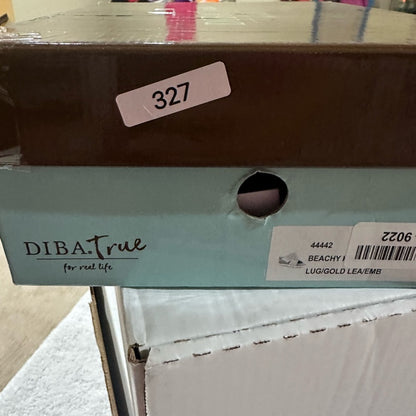 327. SIZE 8 Diba Tan and Silver Crossover Wedges