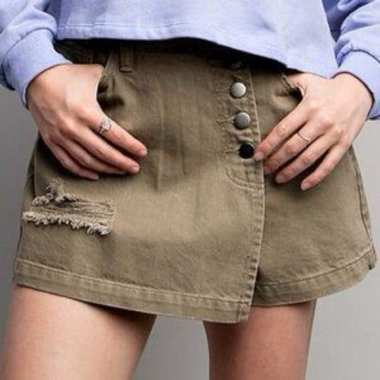 NWT SIZE L Easel Olive Green Distressed Skort