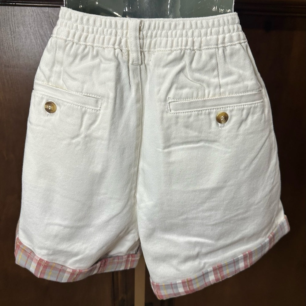 NWT SIZE L Easel Pink and White Bermuda Shorts with Plaid Accents
