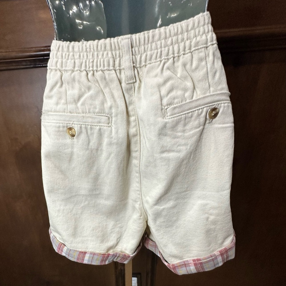 NWT SIZE L Easel Pink and White Bermuda Shorts with Plaid Accents