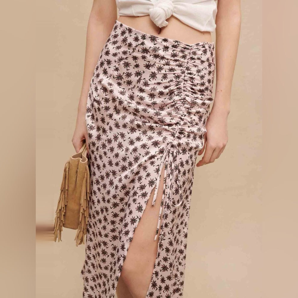 NWT SIZE M/40 Maje Pink Ruched Midi Pencil Skirt