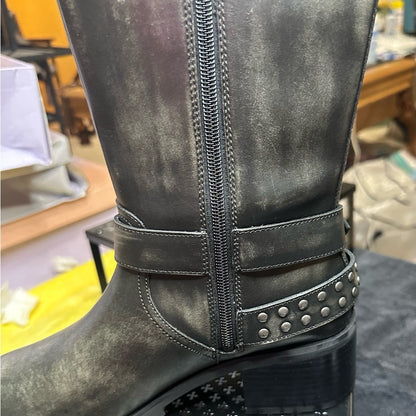318.322. NEW SIZE 7 Black Combat Moto Boots with Buckle Straps