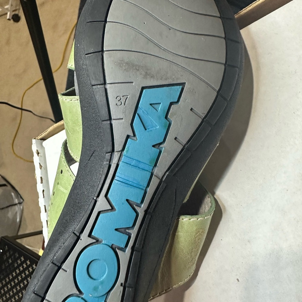 317. NEW SIZE 7-7.5/37 Romika Green and Gray Slide Sandals