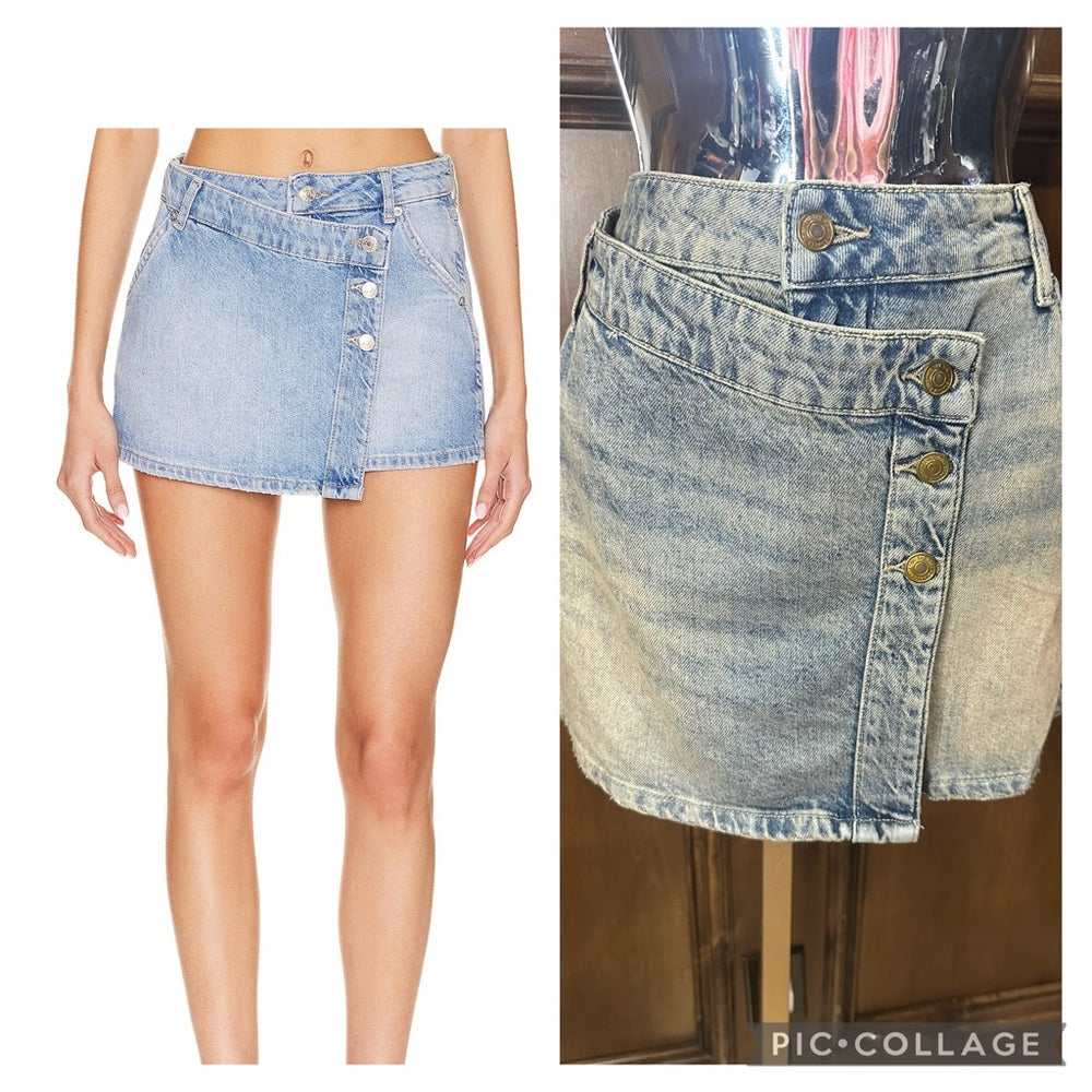 NWT SIZE 29 We The Free Blue Asymmetrical Wrap Mini Skirt