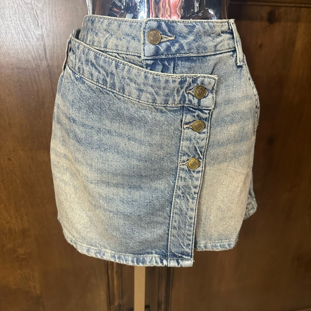 NWT SIZE 29 We The Free Blue Asymmetrical Wrap Mini Skirt