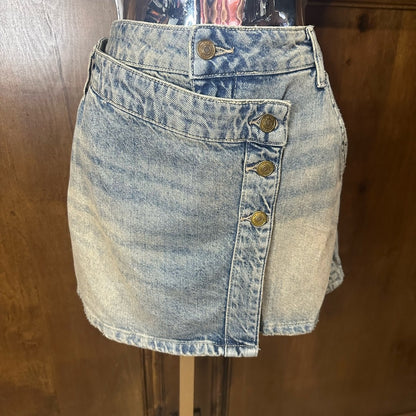 NWT SIZE 29 We The Free Blue Asymmetrical Wrap Mini Skirt