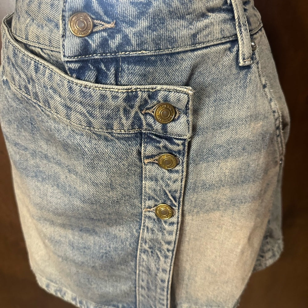 NWT SIZE 29 We The Free Blue Asymmetrical Wrap Mini Skirt