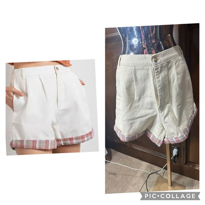 NWT SIZE L Easel White Jean Shorts High-Waisted Pleated Design