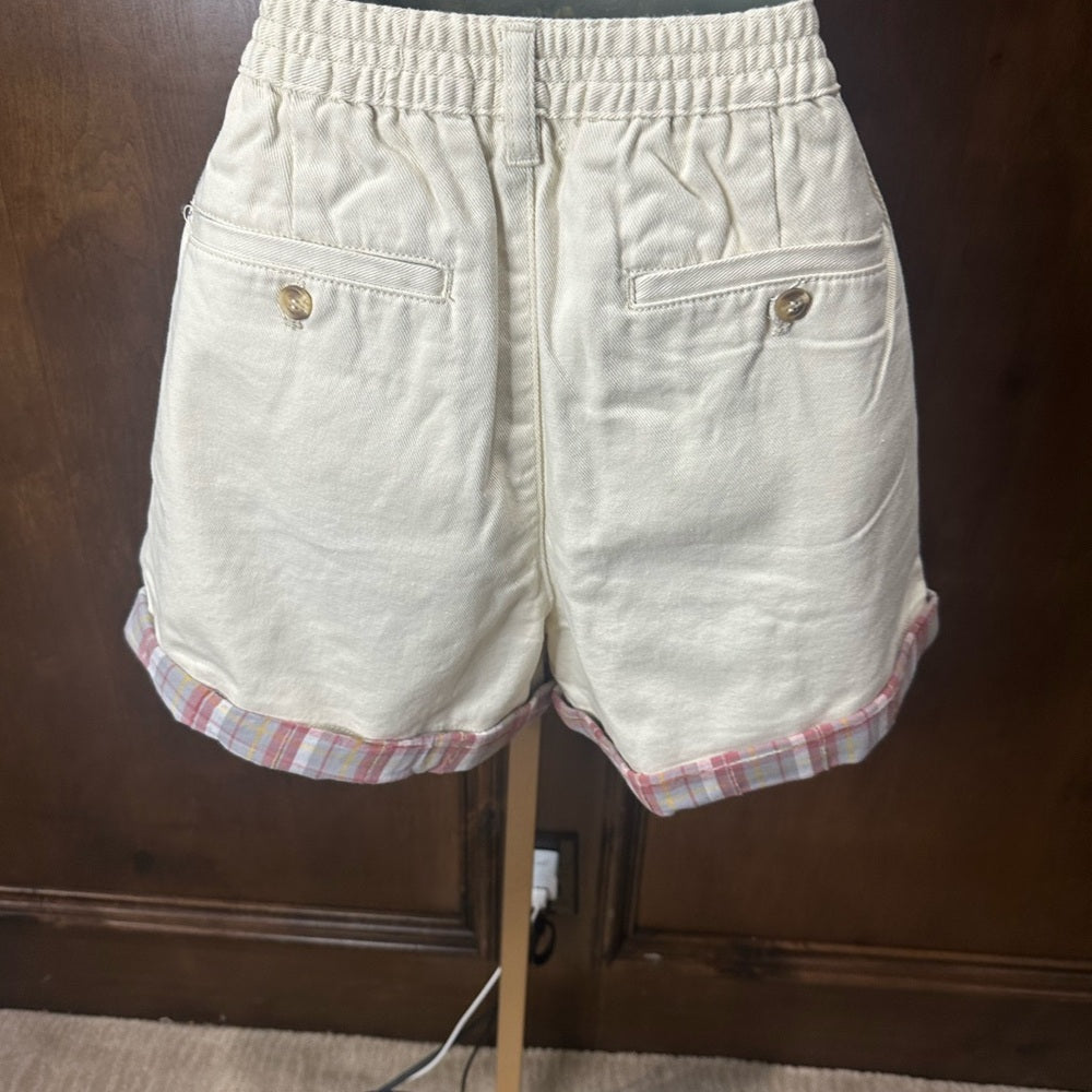 NWT SIZE L Easel White Jean Shorts High-Waisted Pleated Design