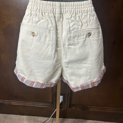NWT SIZE L Easel White Jean Shorts High-Waisted Pleated Design