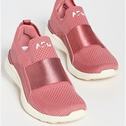 340. NEW M/9.5 W/11 APL Pink and White Knit Slip-On Sneakers