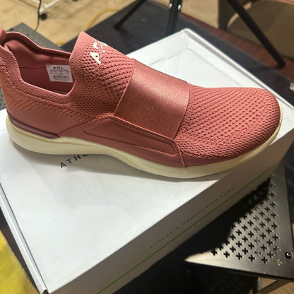 340. NEW M/9.5 W/11 APL Pink and White Knit Slip-On Sneakers