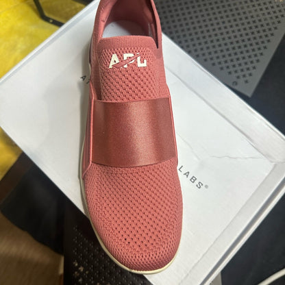 340. NEW M/9.5 W/11 APL Pink and White Knit Slip-On Sneakers