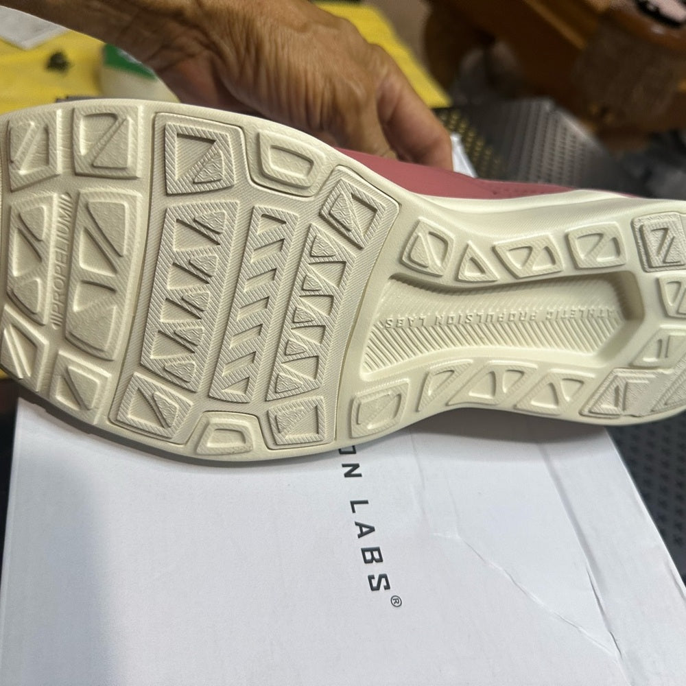 340. NEW M/9.5 W/11 APL Pink and White Knit Slip-On Sneakers