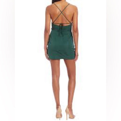SIZE S Amanda Uprichard Green Ruched Spaghetti Strap Mini Dress