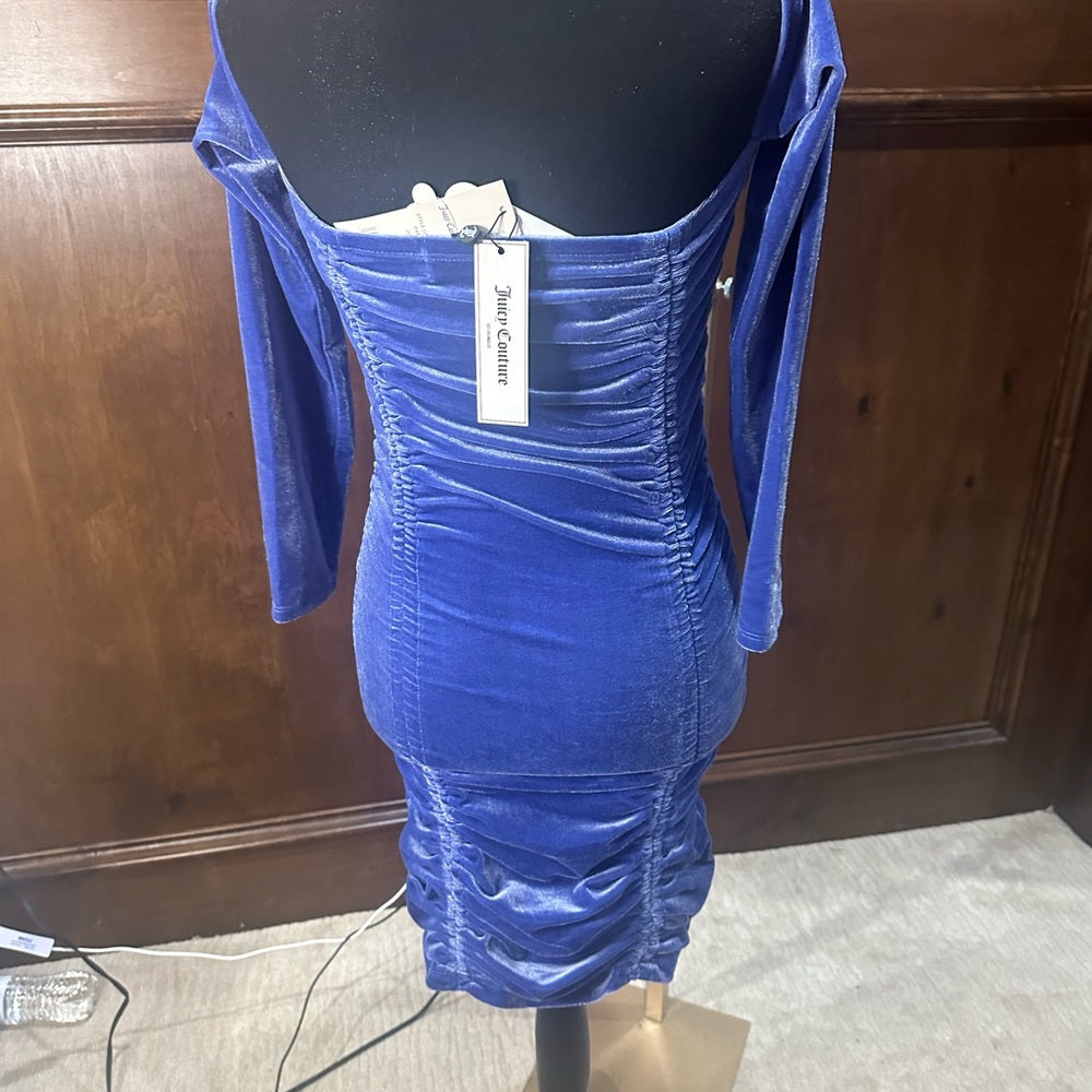 NWT SIZE M Juicy Couture Blue Ruched Long Sleeve Bodycon Dress