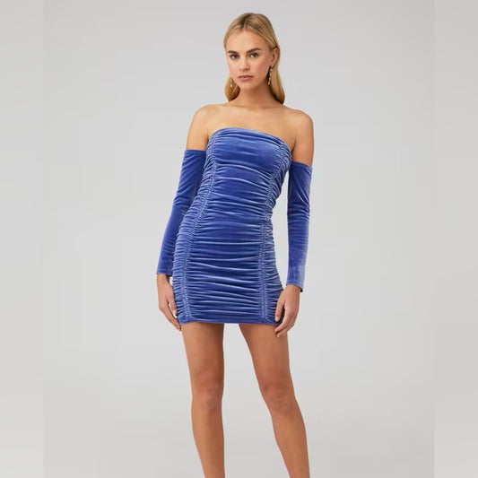 NWT SIZE M Juicy Couture Blue Ruched Long Sleeve Bodycon Dress