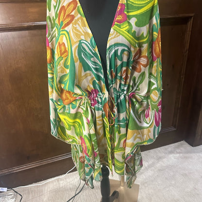 SIZE OS Coldwater Creek Floral Sheer Kimono - Green and Pink