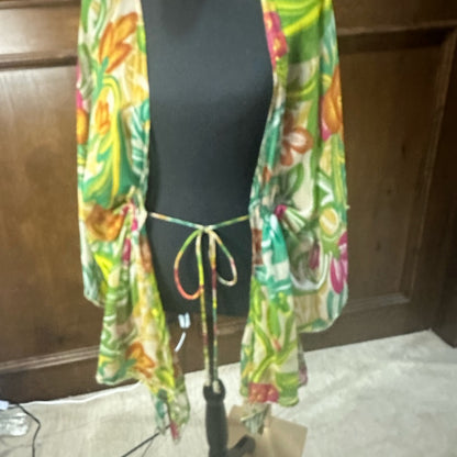 SIZE OS Coldwater Creek Floral Sheer Kimono - Green and Pink
