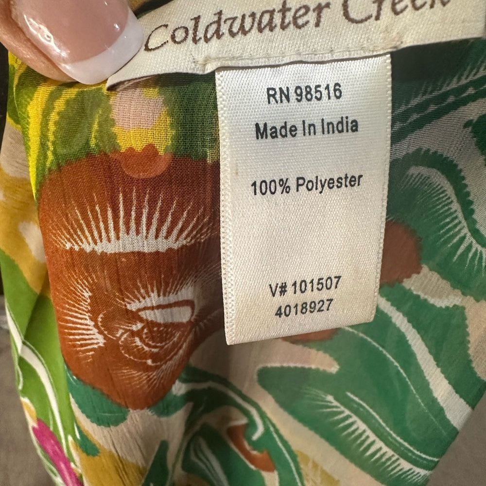 SIZE OS Coldwater Creek Floral Sheer Kimono - Green and Pink