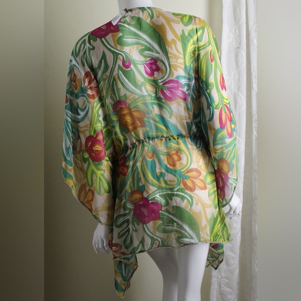 SIZE OS Coldwater Creek Floral Sheer Kimono - Green and Pink